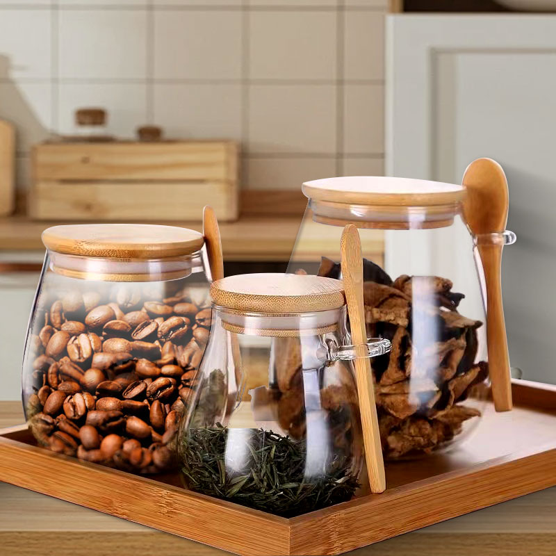 Tea Coffee Sugar Container - ขวดโหลแก้วปิดผนึกพร้อมช้อนและฝาขวดเครื่องเทศใสขนาด34ออนซ์โถใส่น้ำตาลกล่องเก็บสินค้าอาหารขนาดเล็กกาต้มน้ำในครัว