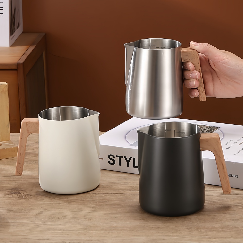 Coffee And Tea Bar - กาแฟนมFrothingเหยือกเหยือก 304 สแตนเลสสตีลPrecision Scale Anti-Scaldไม้Grain Handle