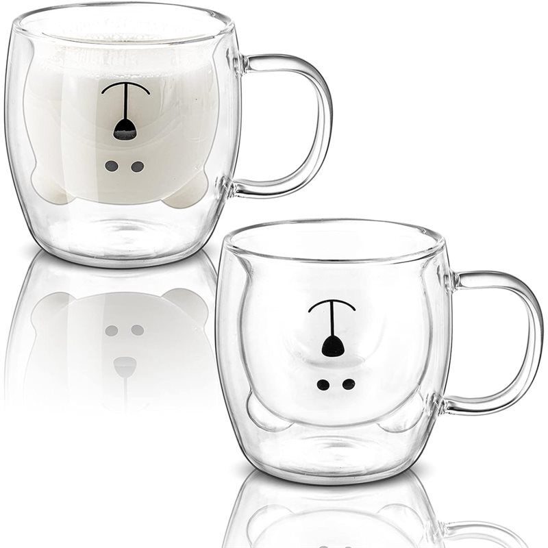 Coffee Tea Latte - แก้วมัคเก็บความร้อนสองชั้นลายหมีน่ารัก A76I แพ็ค 2 ใบ ขนาด
