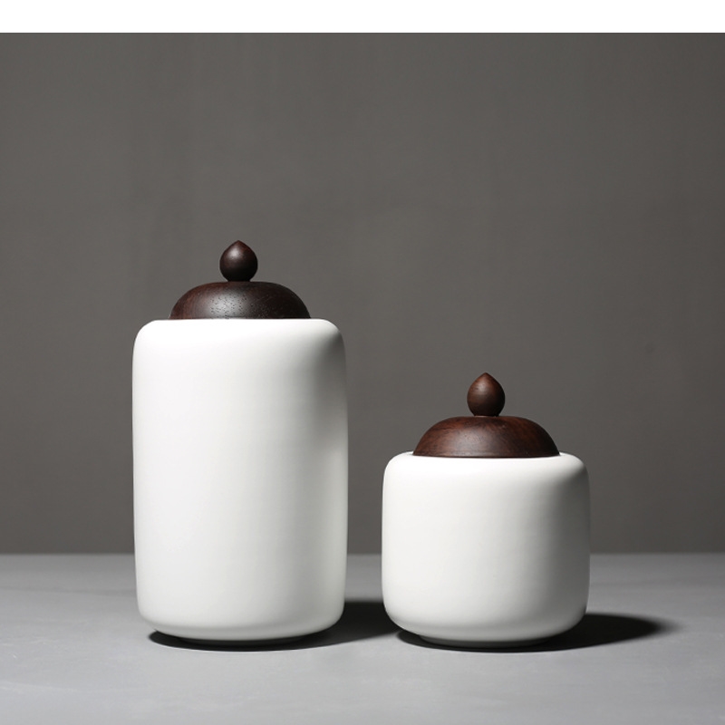 Tea Coffee Sugar Container - หม้อชาเซรามิคฝาไม้ Porcelain ปิดผนึกคอนเทนเนอร์กาแฟน้ําตาลคอนเทนเนอร์