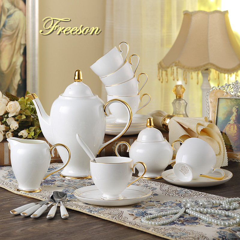Coffee Tea Jug - Grace Bone ชุดกาแฟจีนสีขาวทอง Porcelain ชุดชาขั้นสูงหม้อถ้วยแก้วเซรามิคชามน้ําตาลครีมเทียมกาน้ําชาเหยือกนม Teaset