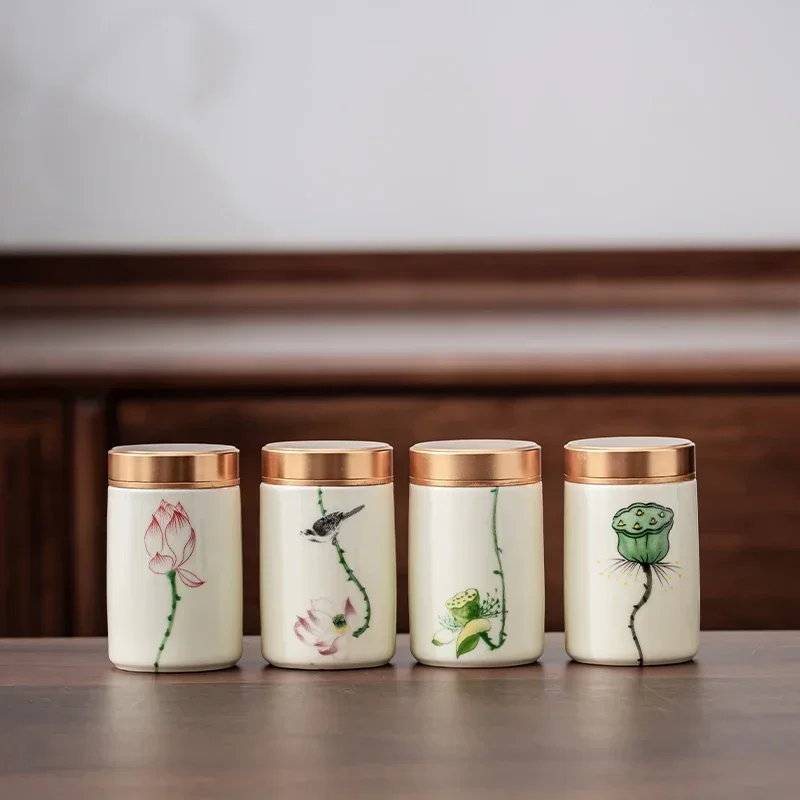 Coffee Tea And Sugar Canisters - 4 ชิ้น/ล็อต Boutique เซรามิคชาแคดดี้สมุนไพรสมุนไพรปิดผนึกกระป๋องพร้อมฝาปิด Moisture-proof เก็บธัญพืช