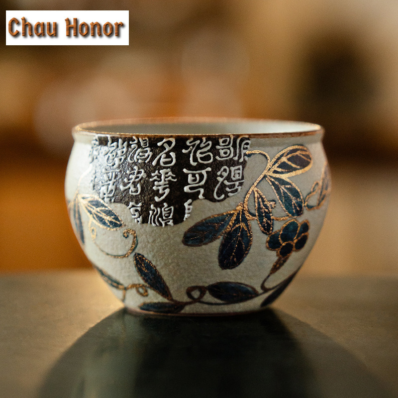 Coffee Tea Drawing - 160ml สีฟ้าและสีขาว Flint สีแดง Teacup Handmade