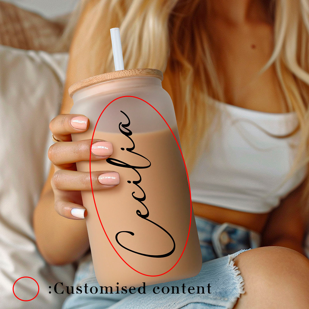 Coffee Tea Font - แก้วน้ำหลอดดูดพร้อมฝาไม้ไผ่สลักชื่อส่วนตัว, แก้วกาแฟเย็นสลักชื่อด้วยตัวอักษรตามสั่ง, ขวดน้ำชาและนมแบบใช้ซ้ำได้