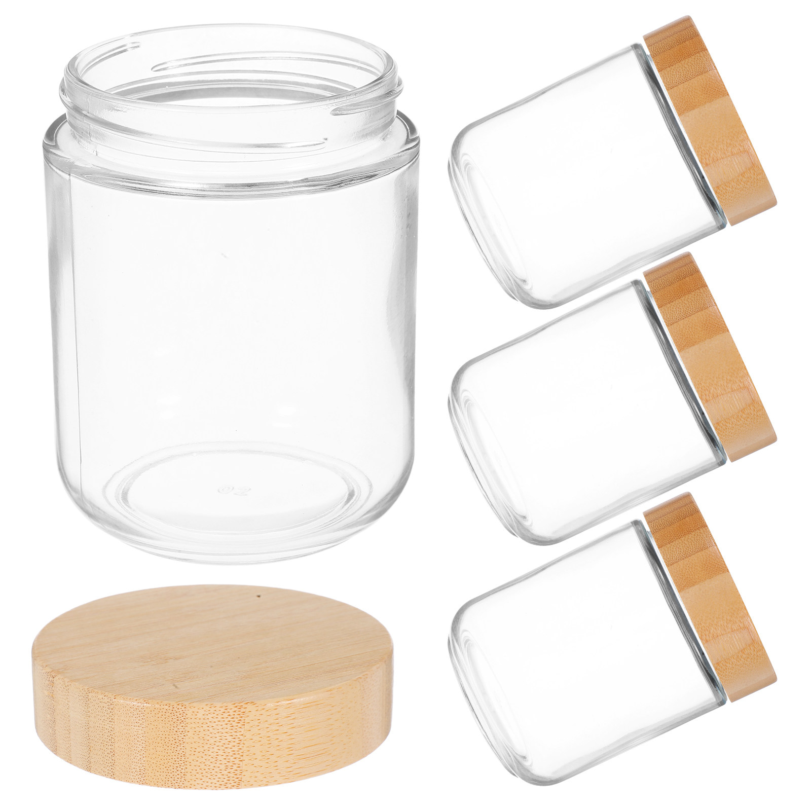 Coffee Tea And Sugar Canisters - ชุดกระปุกแก้วแข็งแรง 4 ชิ้น พร้อมฝาไม้ไผ่ ปิดสนิทสำหรับเก็บอาหารในครัว ข้าว