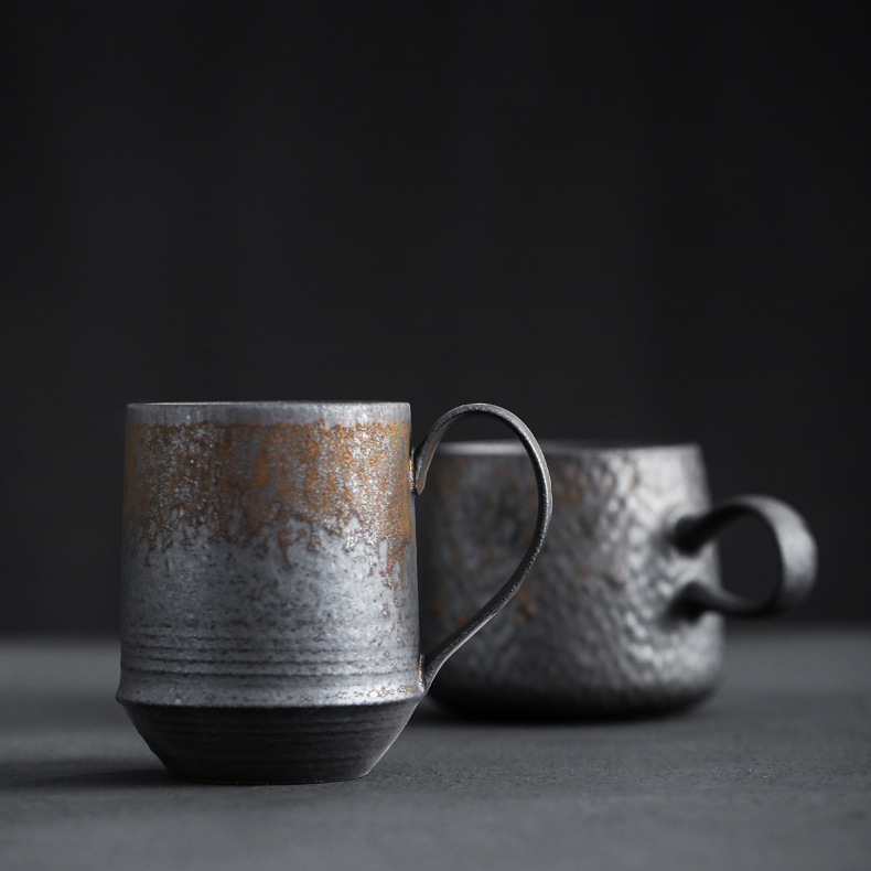Coffee Tea Japan - แก้วเซรามิกทำมือสไตล์วาบิซาบิ แก้วกาแฟเคลือบสีสนิมเหล็กสไตล์รัสติก แก้วชาเซรามิกพื้นผิวหยาบ สำหรับใช้ในบ้านและสำนักงาน