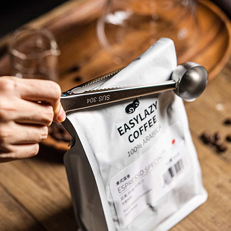 Coffee Tea Bean Leaf - 2026 ที่ตักกาแฟสแตนเลสแบบใหม่พร้อมคลิปหนีบ ช้อนอเนกประสงค์พร้อมคลิปหนีบถุง สำหรับเมล็ดกาแฟและใบชา