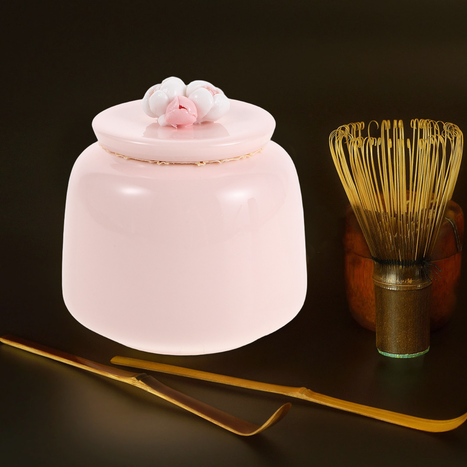 Tea Coffee Sugar Container - กระปุกชาเซรามิก 200 มล. กระปุกเก็บอาหารพอร์ซเลนสีชมพู ฝาปิดสนิท ภาชนะจัดระเบียบในครัว