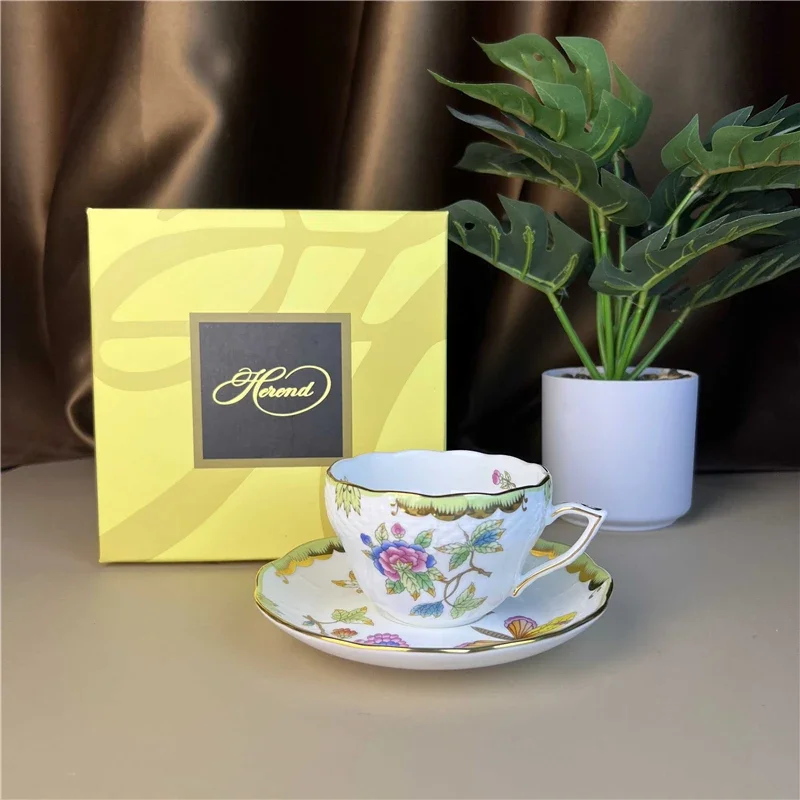 Coffee Tea Gift Basket - ชุดถ้วยกาแฟและจานรองลายดอกไม้ ถ้วยเซรามิกพร้อมจานรอง กล่องของขวัญ ชุดน้ำชาบ่าย ลายดอกไม้สไตล์ชนบท ภาชนะสำหรับดื่มชาที่บ้าน