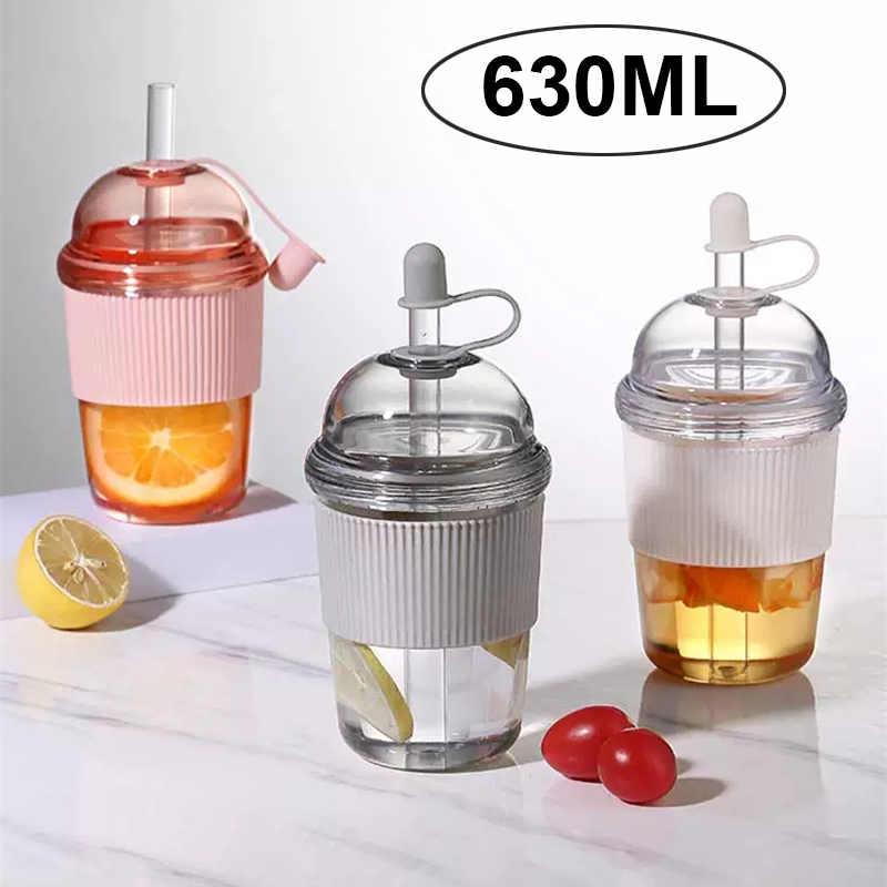 Coffee Tea Essentials - แก้วหลอดดูดขนาด 630 มล. พร้อมฝาปิดและหลอดดูด พกพาสะดวก ความจุขนาดใหญ่