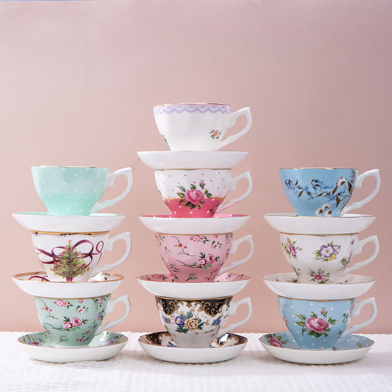 Coffee Tea Essentials - ชุดกาแฟเซรามิกฝรั่งเศส 1 ชิ้น ชุดถ้วยน้ำชาและจานรองสไตล์ยุโรป ทำจากกระดูกจีน สำหรับจิบชายามบ่าย