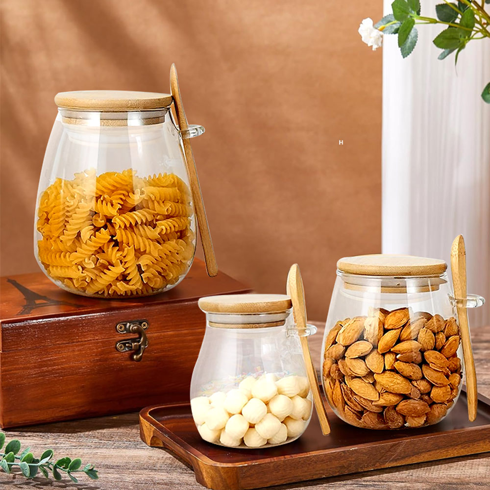 ขวดโหลแก้วปิดผนึกพร้อมช้อนและฝ - Tea Coffee Sugar Container บทวิจารณ์และราคา