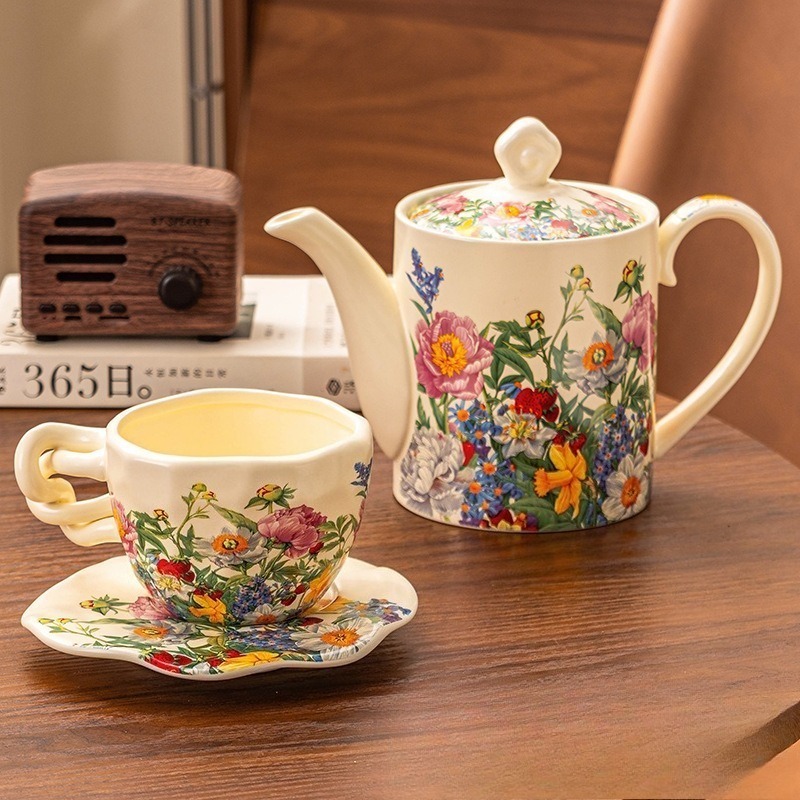 ชุดน้ำชาเซรามิคลายดอกไม้สไตล์ย - Coffee Tea Gift Basket บทวิจารณ์และราคา