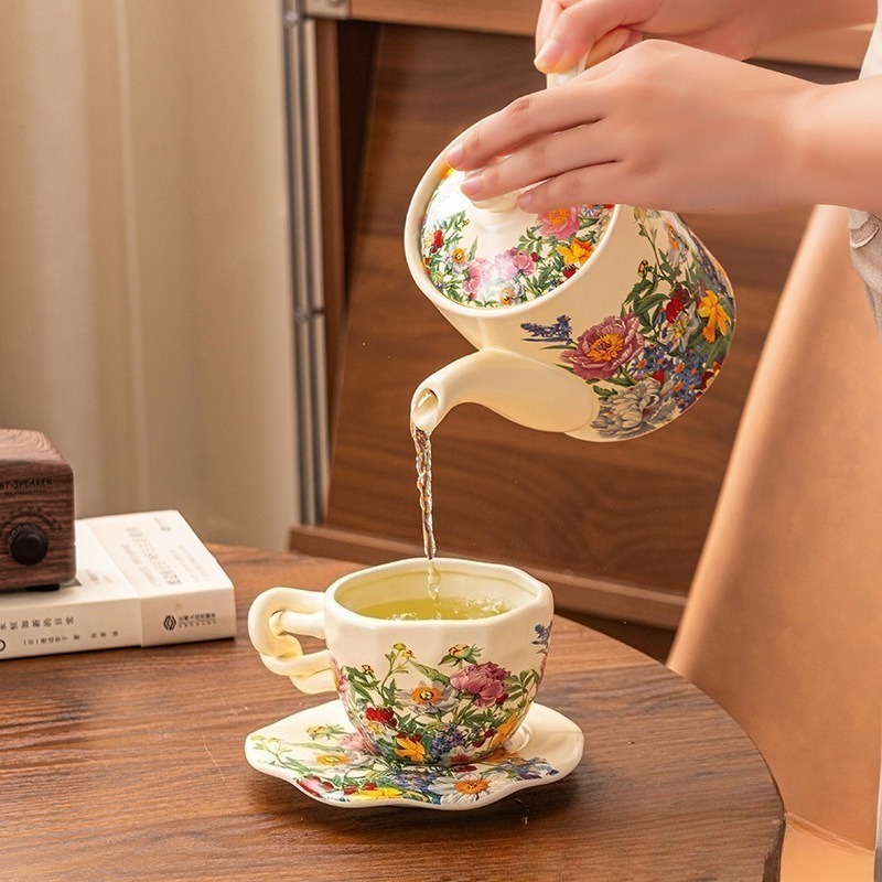 ชุดน้ำชาเซรามิคลายดอกไม้สไตล์ย - Coffee Tea Gift Basket บทวิจารณ์และราคา