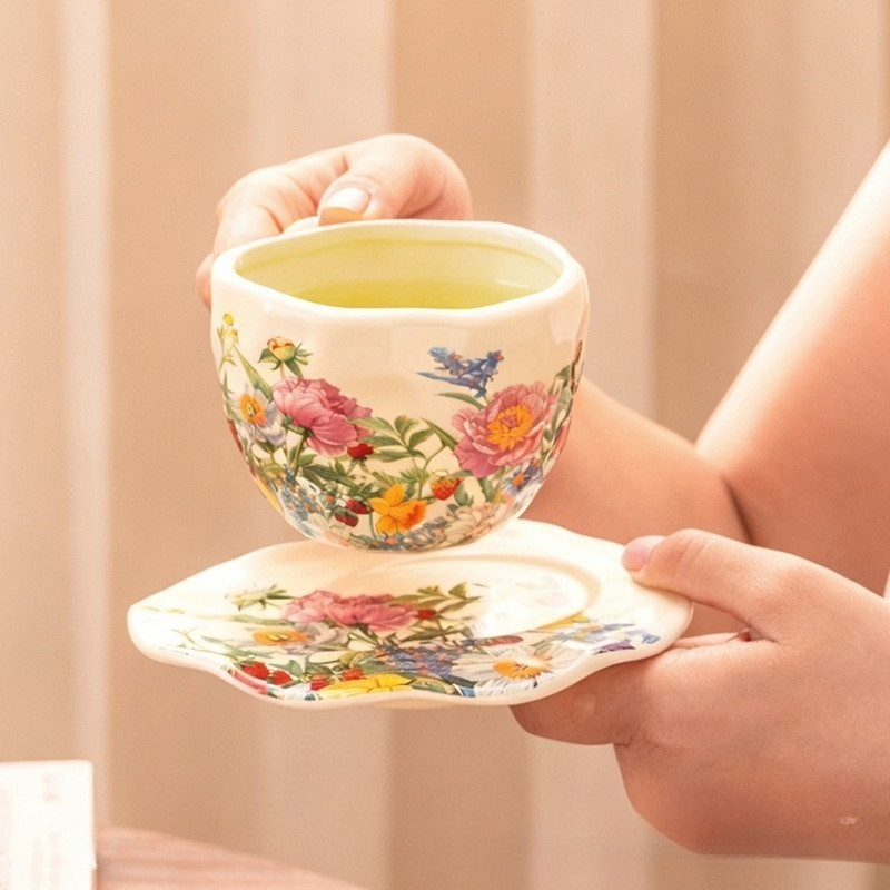 ชุดน้ำชาเซรามิคลายดอกไม้สไตล์ย - Coffee Tea Gift Basket บทวิจารณ์และราคา