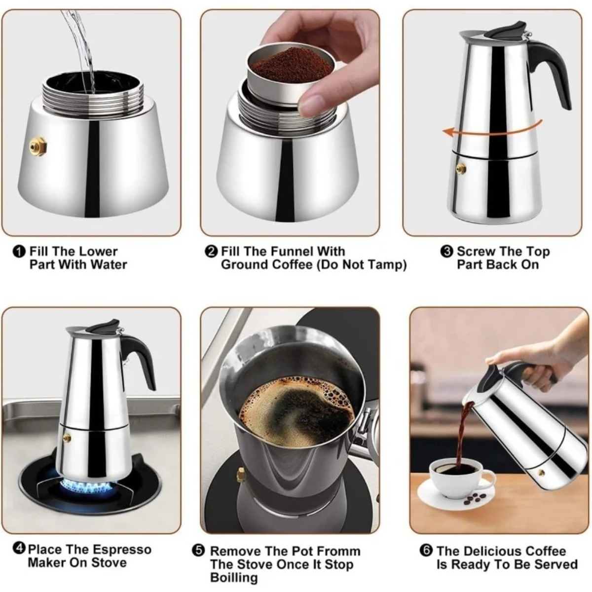 หม้อต้มกาแฟโมคาแบบพกพา สแตนเลส - Coffee Tea Latte บทวิจารณ์และราคา