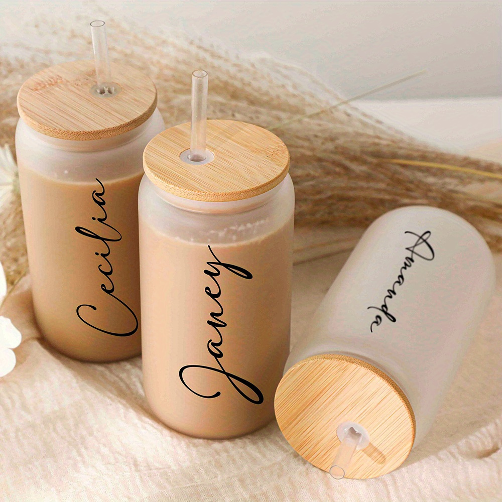 แก้วน้ำหลอดดูดพร้อมฝาไม้ไผ่สลั - Coffee Tea Font บทวิจารณ์และราคา