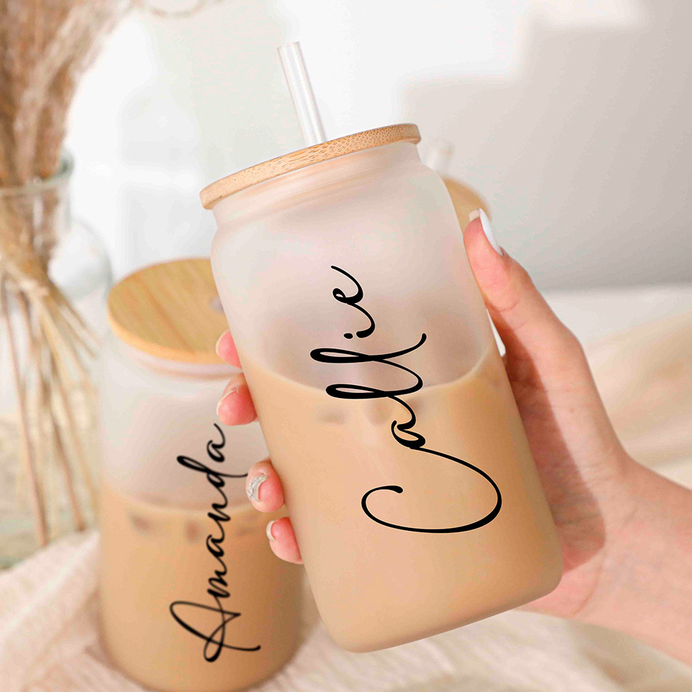 แก้วน้ำหลอดดูดพร้อมฝาไม้ไผ่สลั - Coffee Tea Font บทวิจารณ์และราคา