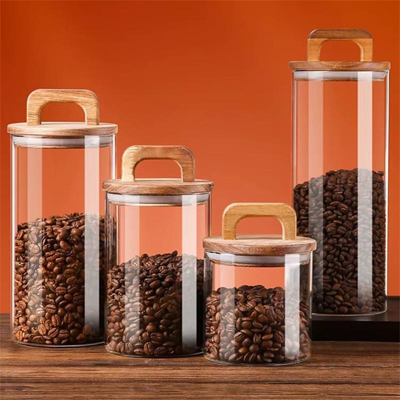 ขวดแก้วใสพร้อมฝาปิดไม้ไผ่กระป๋ - Coffee Tea And Sugar Canisters บทวิจารณ์และราคา