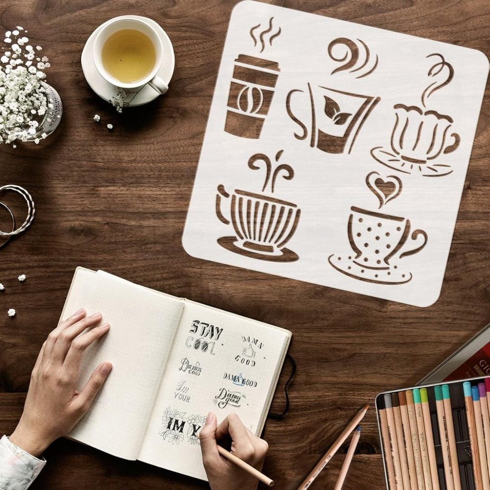 ลายฉลุสำหรับวาดภาพเครื่องดื่มร - Coffee Tea Drawing บทวิจารณ์และราคา