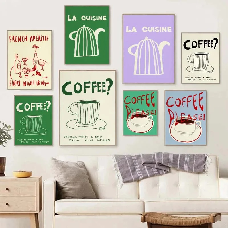 1PC ภาพพิมพ์ศิลปะตกแต่งแบบไม่ม - Coffee Tea Drawing บทวิจารณ์และราคา