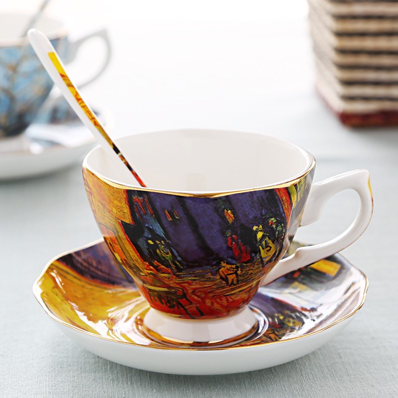 แก้วกาแฟลายศิลปะแวนโก๊ะ จานรอง - Coffee Tea Van บทวิจารณ์และราคา
