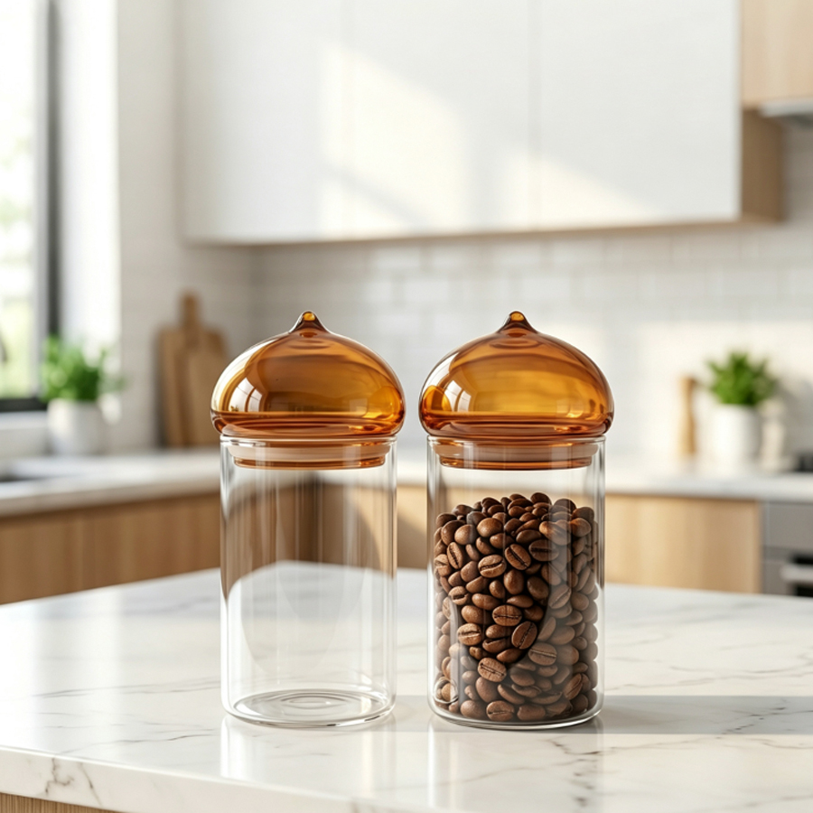 โหลแก้วฝาสีอำพันสำหรับเก็บอาหา - Coffee Tea Bean Leaf บทวิจารณ์และราคา