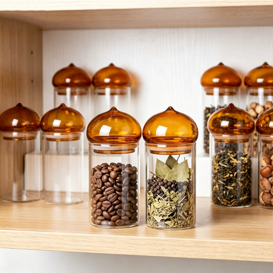 โหลแก้วฝาสีอำพันสำหรับเก็บอาหา - Coffee Tea Bean Leaf บทวิจารณ์และราคา